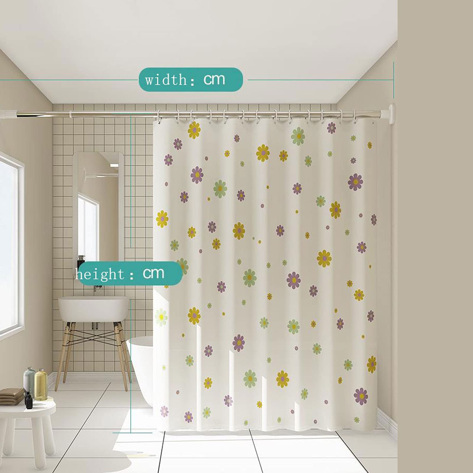 Tenda da doccia rustica, tenda da bagno con motivo floreale in stile rustico con fiori color foglia di tè su assi di legno, turchese antico porta del