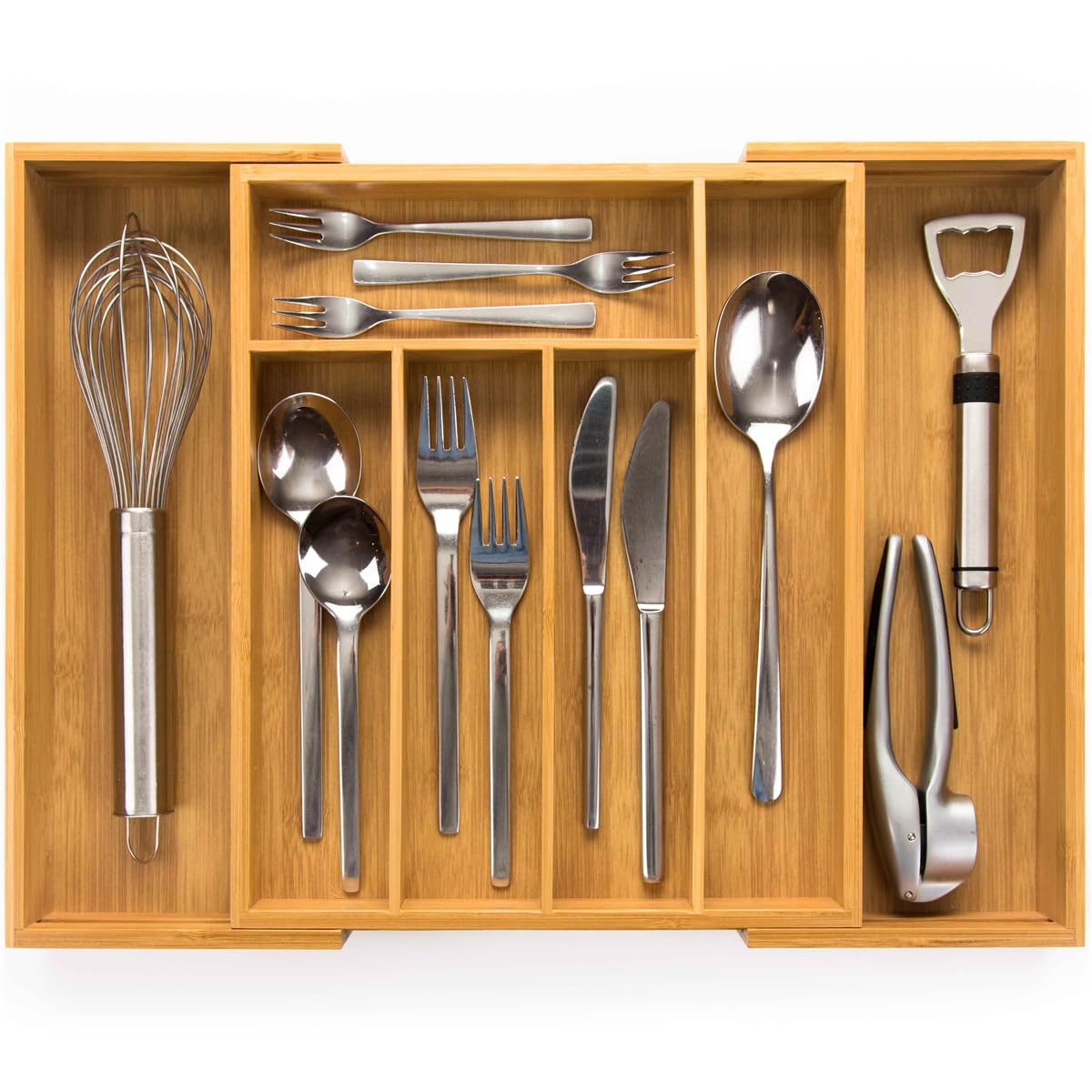 budu Cutlery Tray #33,5 (Depth 33,5 cm) Made of Bamboo - Drawer Organiser System for the Kitchen - Cutlery Tray for Bamboo Drawers - Extendable - Kitchen Drawer Organiser