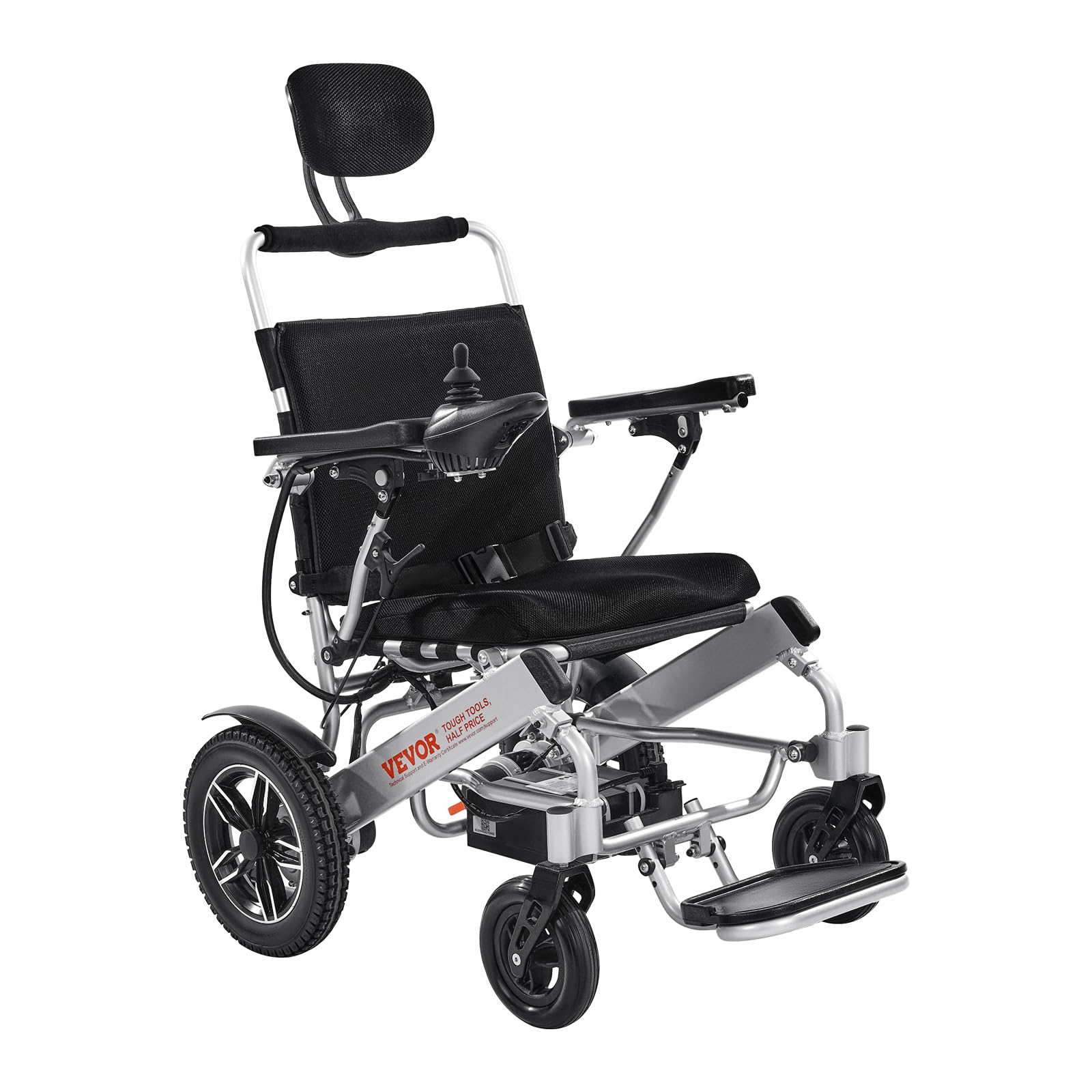 VEVOR Silla de Ruedas Eléctrica para Adultos Capacidad de 136 kg Respaldo Ajustable Plegable Ligera Motorizada Autonomía de 21 km Asiento de 53 cm Todoterreno para Personas Mayores, Discapacitadas