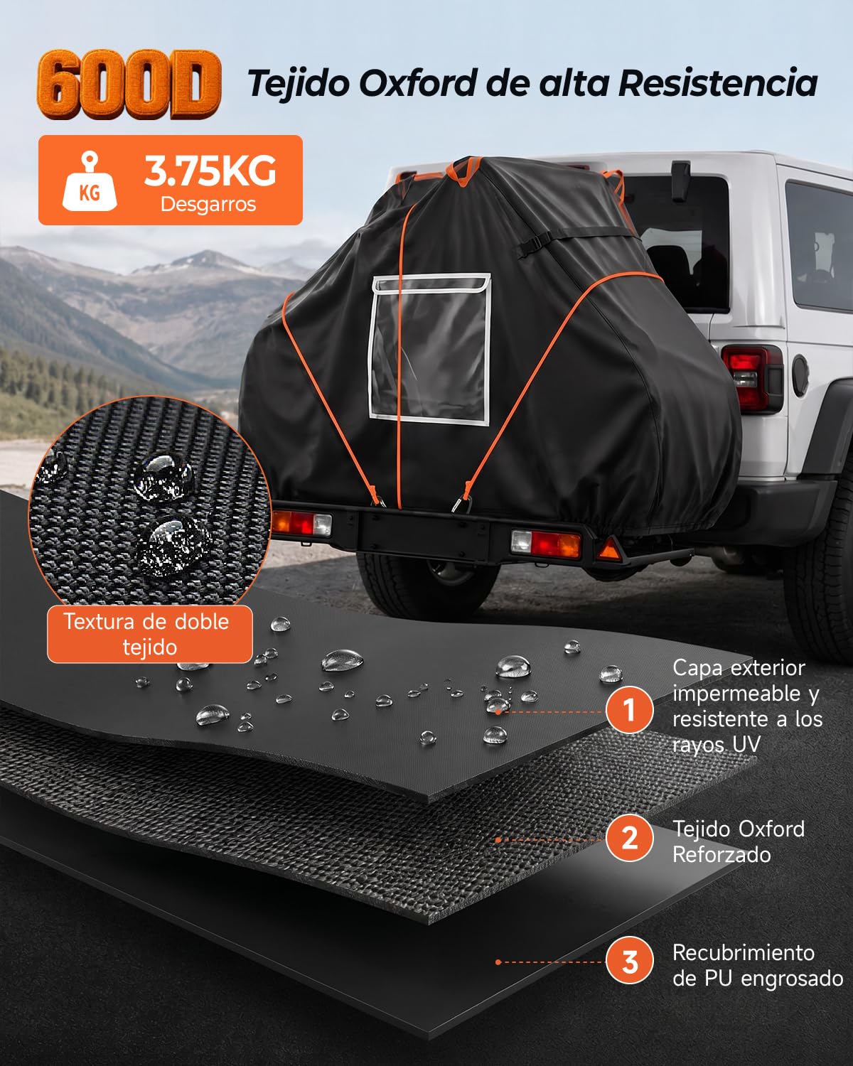 Funda Bicicleta Exterior Impermeable para 2, 600D Resistente al Viento | 210×80×115cm, Resistencia al Desgarro, con Cuerda de 6m, Portátil, para Acampar, Viajes por Carretera, Mudanza