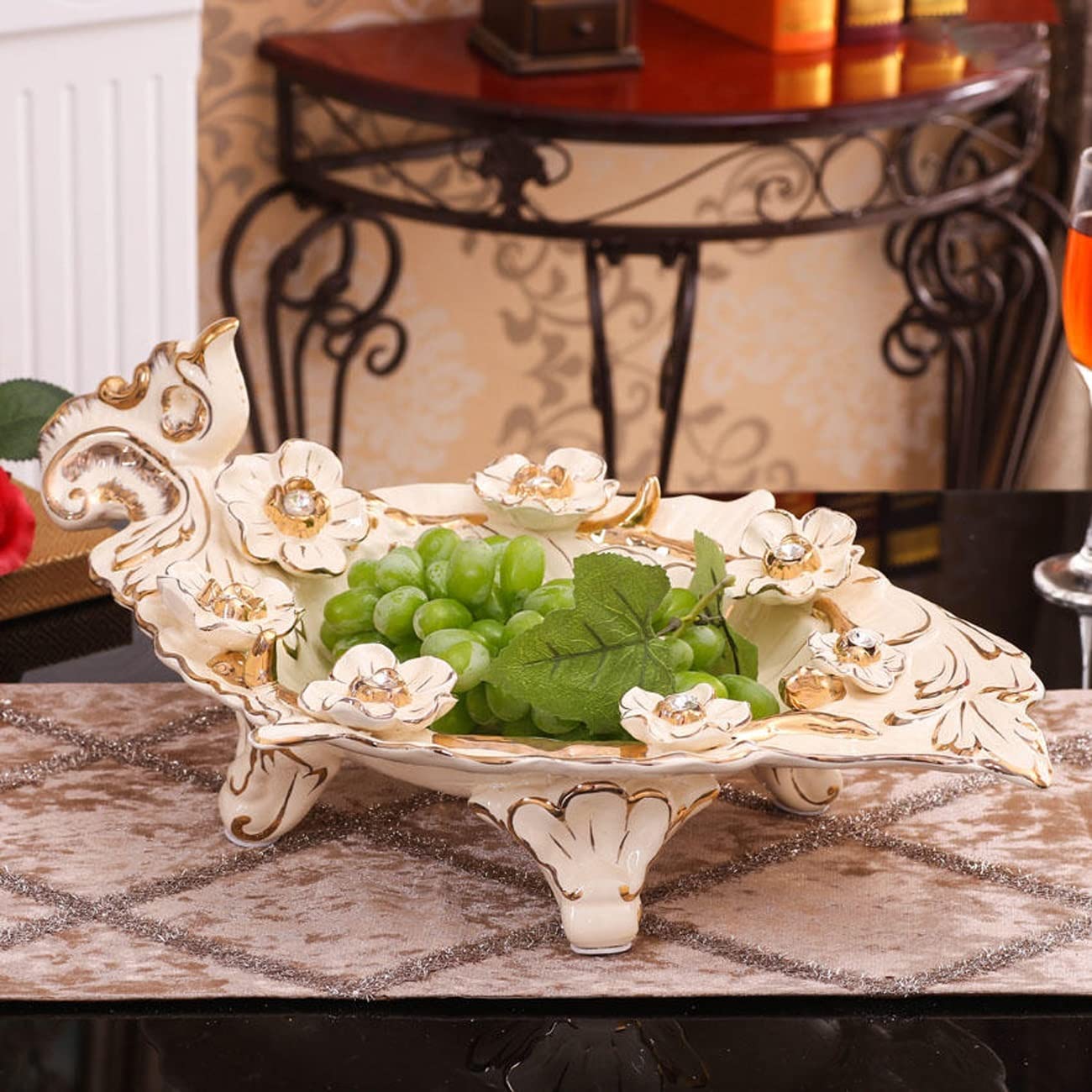 Plato Grande de Frutas de Lujo Estilo cortesano de cerámica para Dulces nueces Platos de Porcelana Aperitivos compota Bayas Bandeja Adornos Decorativos,