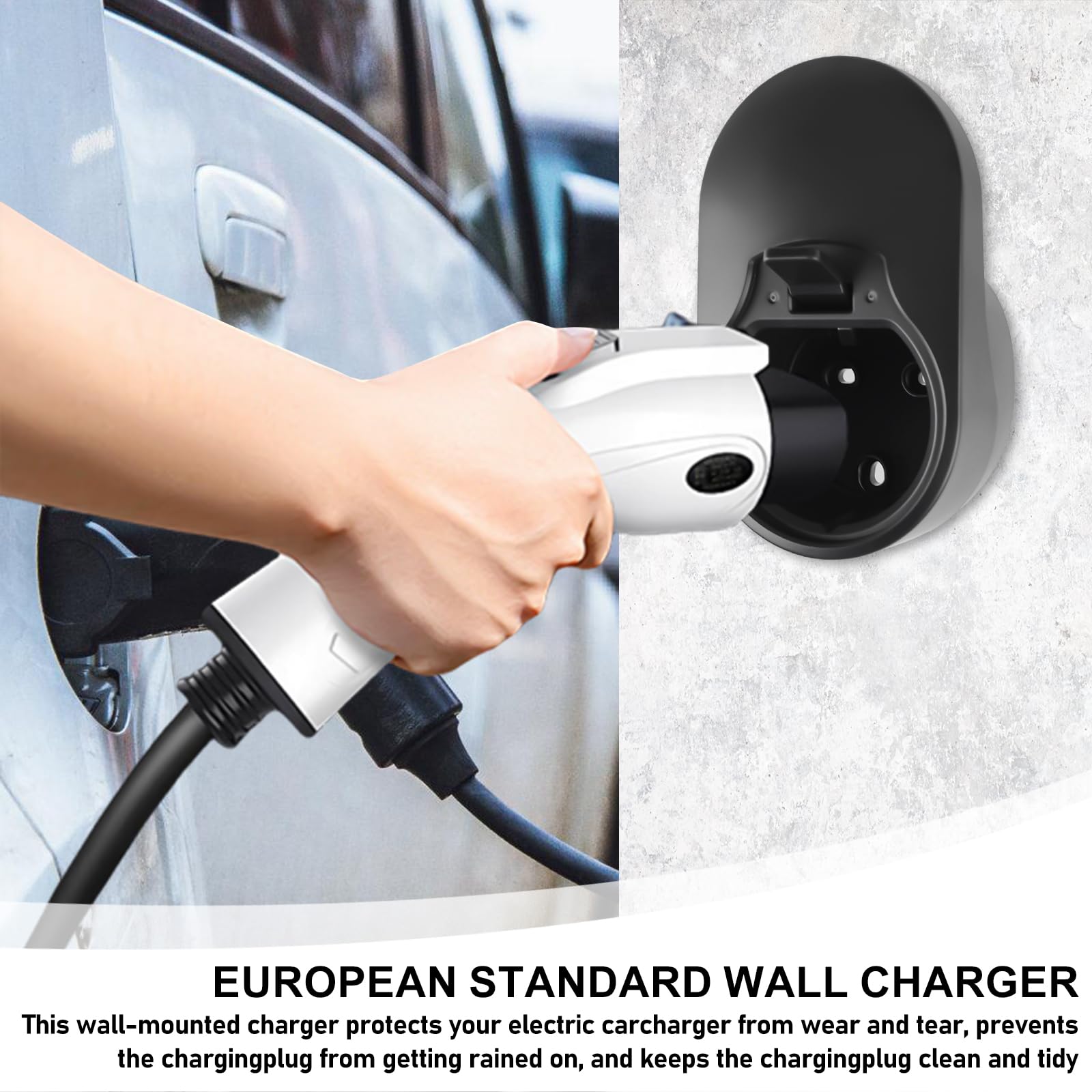 Uchwyt ładowarki, Uchwyt ścienny ładowarki Typ 2, Uchwyt kabla Wallbox, Organizer kabla ładowania EV, Uchwyt ścienny do stacji ładowania samochodów elektrycznych, Kompatybilny z wtyczkami ładowania