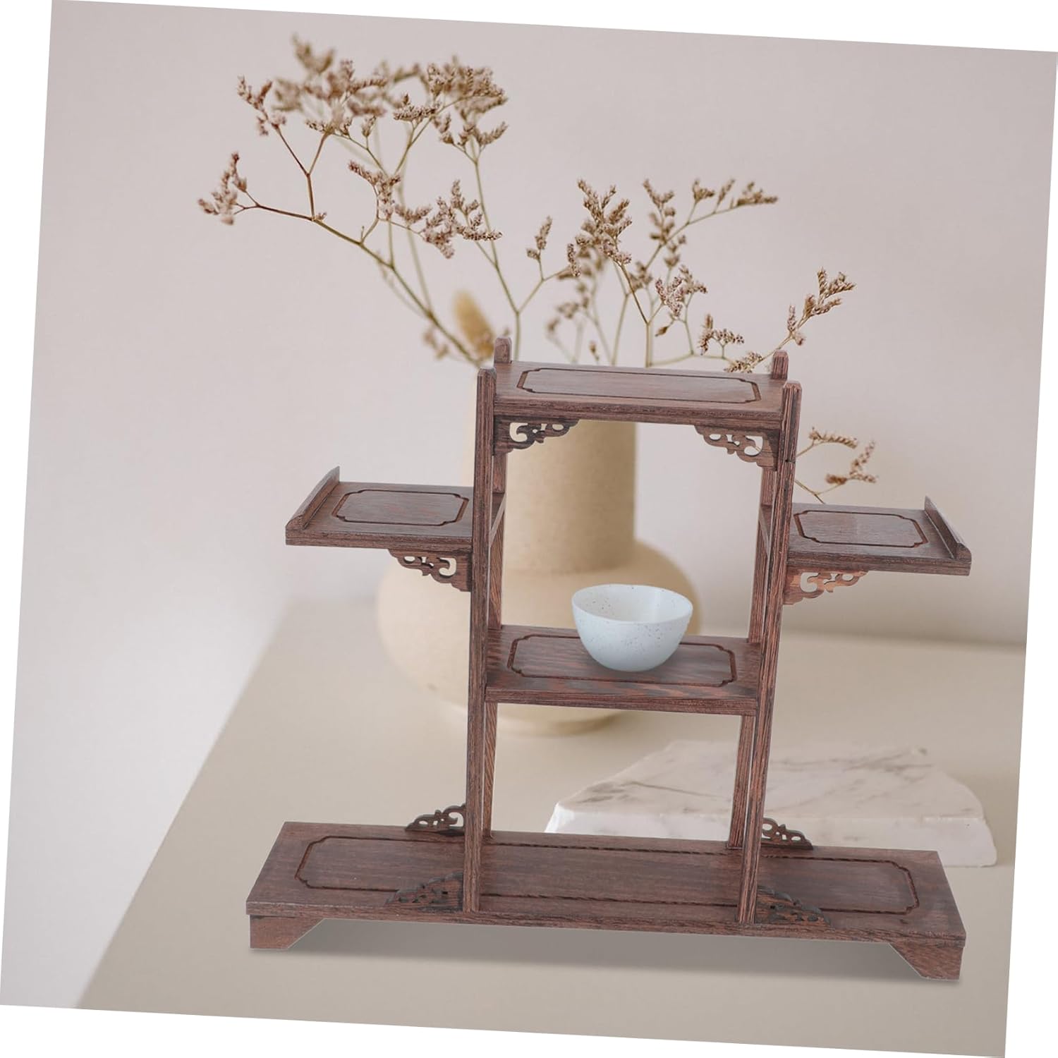 Elegant Wood Display Stand Bohemian Style Curio Stands for Kitchen Shelves Boho Room Decor Desktop Ornament for Friends
