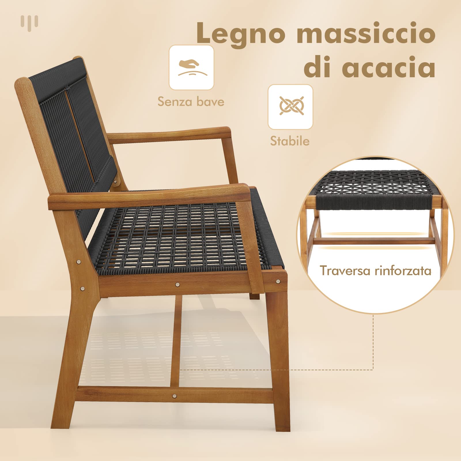 COSTWAY Set 2 Sedie da Giardino in Legno di Acacia Intrecciate | Poltrona da Pranzo per Patio Prato Giardino Portata 160 kg, 57 x 64 x 90 cm