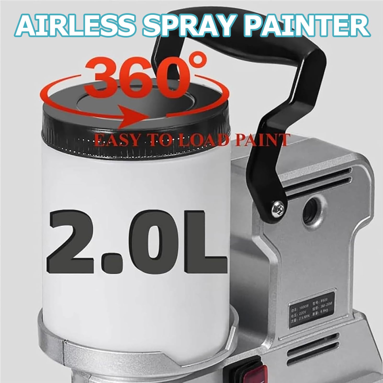 Wysokociśnieniowy Airless agregat malarski, 1600 W, regulowany przepływ 2,5 l/min, z pojemnikiem 2 l, do farb lateksowych, na bazie wody i oleju, do użytku wewnątrz i na zewnątrz