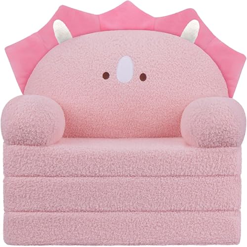 MOONBEEKI Cómoda silla para niños pequeños, sofá plegable para bebés de 18 meses en adelante (dinosaurio rosa)