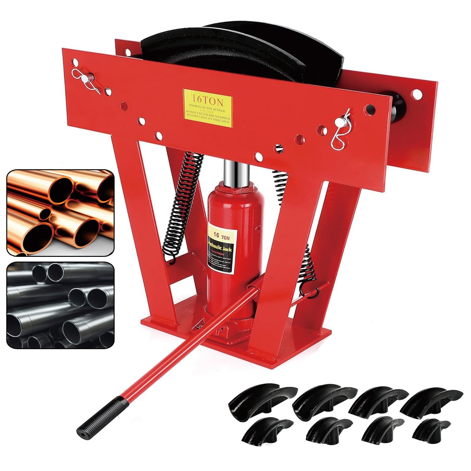 16 Ton Hydraulic Pipe Bender, Manual Copper Pipe Bender with 8 Dies, 90°-180° Adjustable Hydraulic Tubing Bender for Rollers Steel Iron Metal Ratcheting