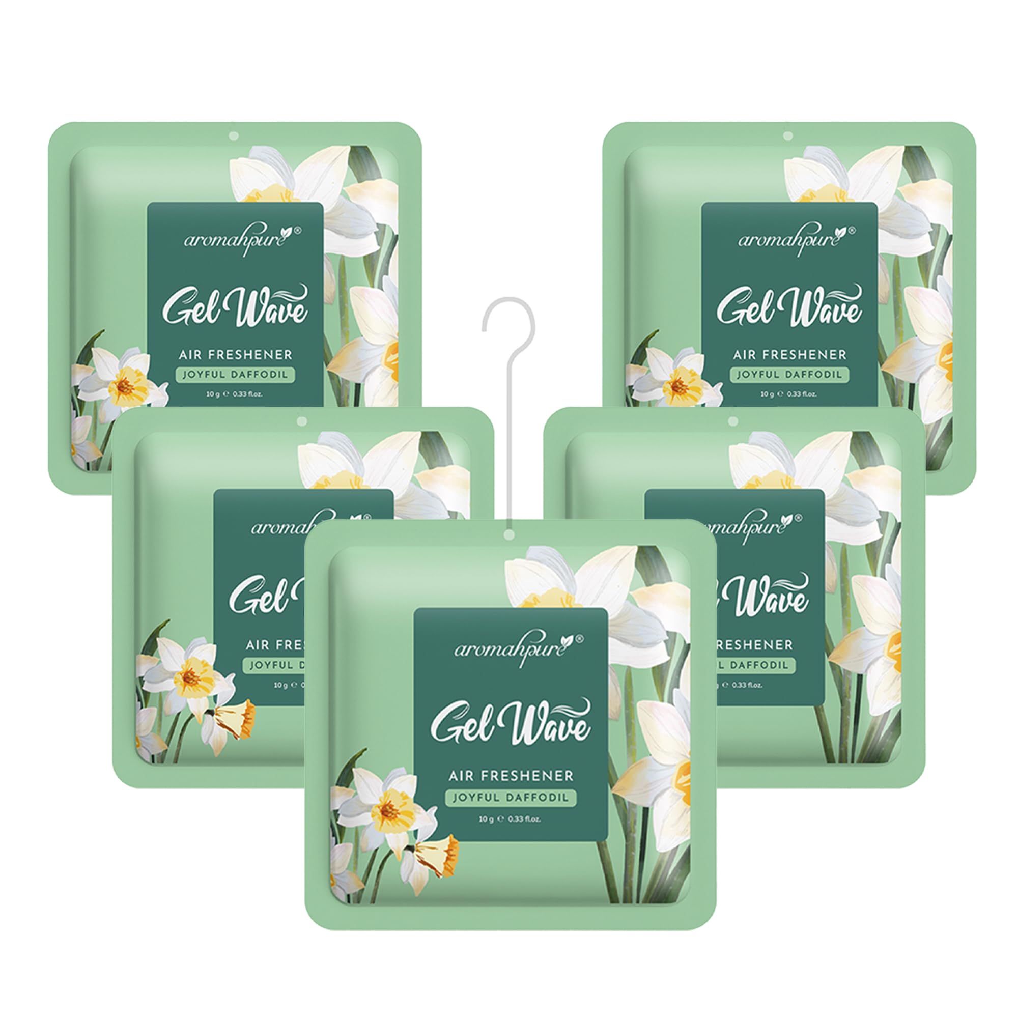 Aromahpure Gel Wave Bathroom Freshener | Daffodil 50g (10g each) | Set of 5 Gel-Based hanging Pocket freshener I Lasts Up to 30 Days-image-31