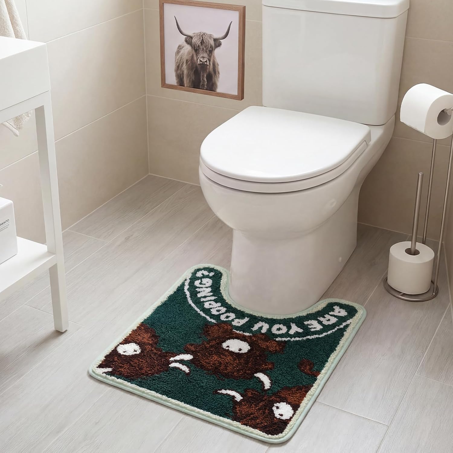 Are You Pooping Highland Cow Toilet Rug U Shaped Washable 20x24 Inch