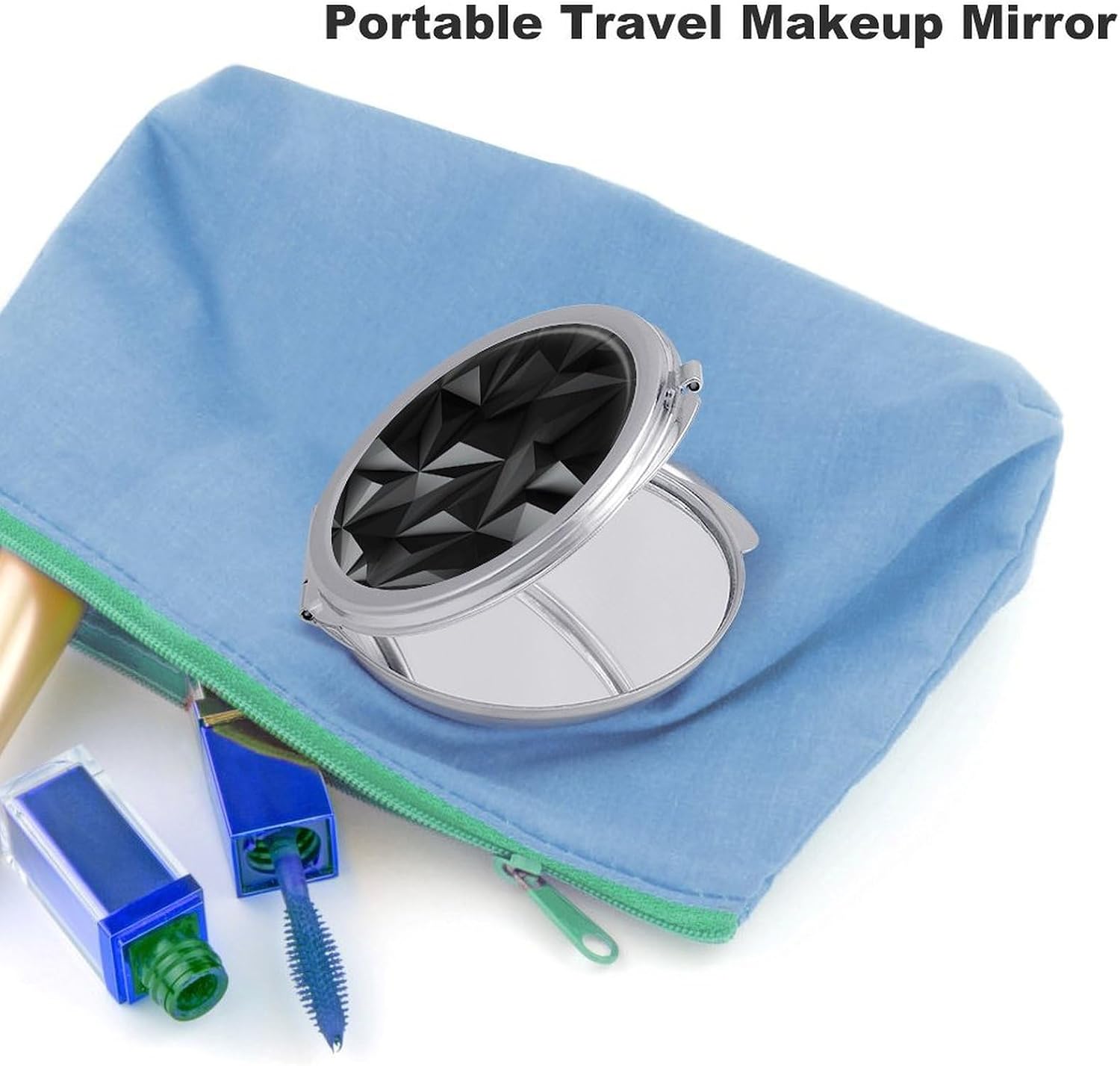 Black Geometric Makeup Mirror Lightweight Compact Mirror Portable Folding Travel Mirror 2-Sided Round Handheld Beauty Mirrors Mini Pocket Mirrors for Gift image 3