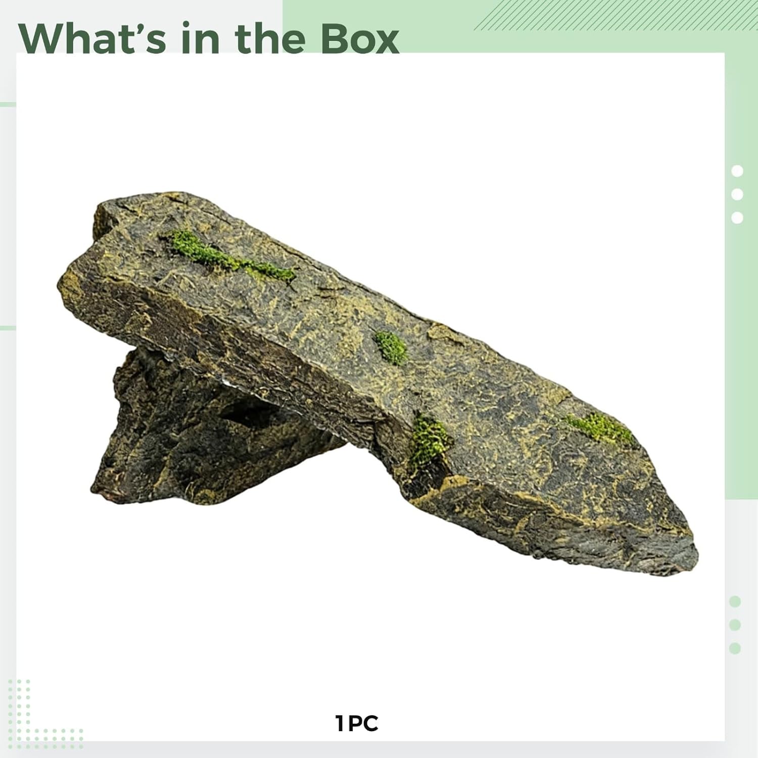 Safe Reptile Habitat, 10.6 in Resin Cave, Reptile Basking Platform, Aquarium Ornament Rock with Flat Top, Gentle Slope, Natural Slate Design for Small Reptiles
