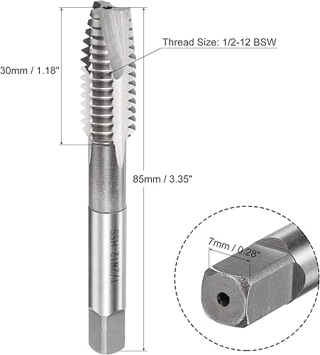 Miniatura 7 de uxcell Grifo roscado de punto espiral 3/8-16 BSW, HSS (acero de alta velocidad) Macho de rosca de máquina 3 flautas rectas sin recubrimiento