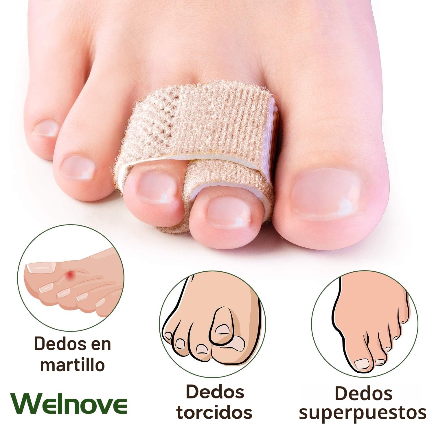6 Piezas Correctores de Dedos del Pie - Welnove Férulas para Dedos en Martillo y Juanetes, Separadores para Alinear Dedos Torcidos o Superpuestos