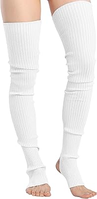 v28 Women Girls Thigh High Neon Ribbed Long 80s 90s Party Skating Leg Warmers