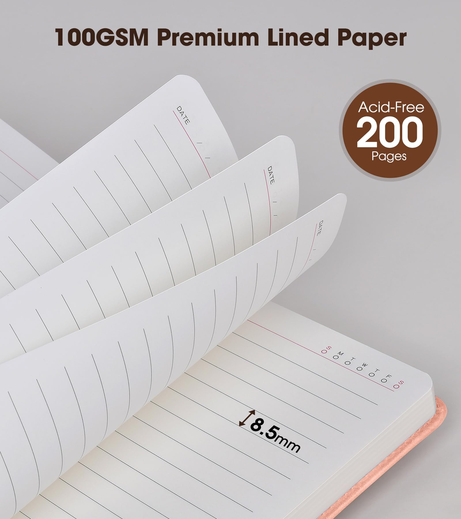 Notizbuch, A5, liniert, Leder, für Männer und Frauen, 15 x 21 cm, personalisiertes Hardcover-Tagebuch mit Stift, 200 Seiten, 100 g/m² dickes, liniertes Papier, Tageskalender für Schule, Reisen,