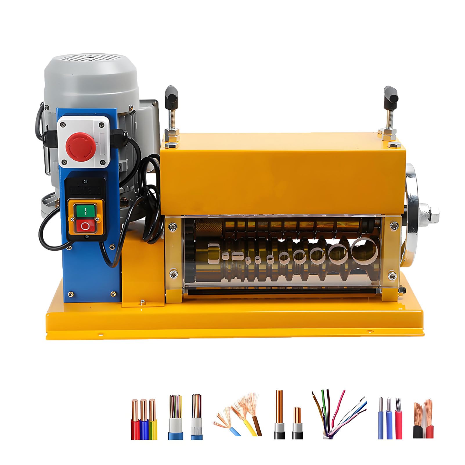 EpyGnom 370w Wire Stripper Machine, 0.06" - 1.5" Automatic Wire Stripping Machine with 11 Channels and 10 Blades, Transparent Panel, for Home Repair Remodelling Recycling Copper Yellow