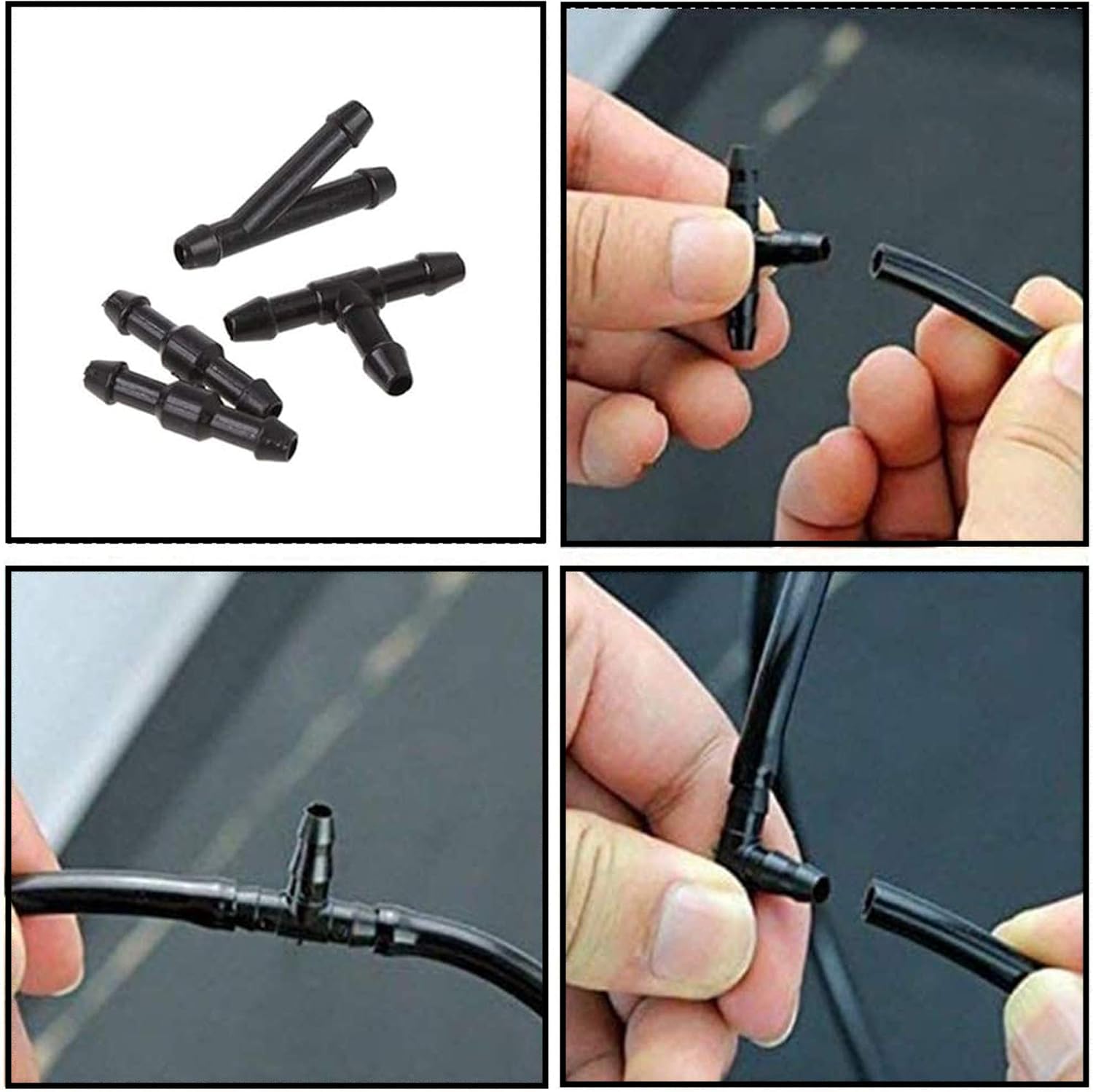 HUAZIZ 5m Tubo Tergicristalli con 45 Pezzi Conettore per Tubi (Tipo Y+I+T)+2 Pcs ugelli lavavetri, Tubi Lavavetri per Parabrezza Dell’auto, Tubo Flessibile per Acqua Tergicristalli, Nero
