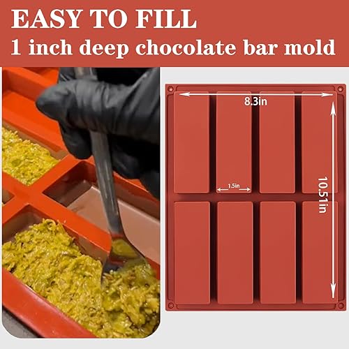 Miniatura 2 de Moldes rectangulares de silicona para hornear, molde de barra de chocolate profundo de 1 pulgada  8 cavidades, molde casero de granola para barra de