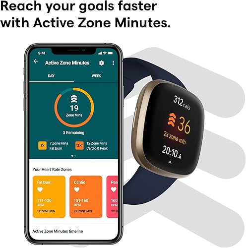 Miniatura 4 de Fitbit Versa 3 - Reloj inteligente de salud y fitness con GPS, frecuencia cardíaca 24/7, Alexa integrado, batería de más de 6 días, azul Azul