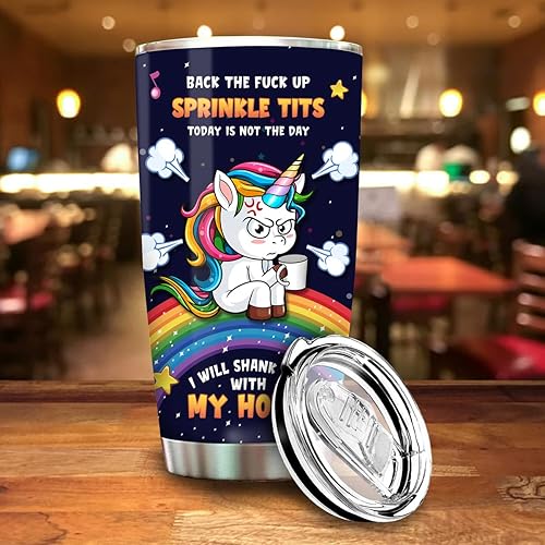 Miniatura 2 de Vaso con tapa con texto en inglés "Unicorn I Will Shank You With My Horn", taza de café arcoíris, regalo significativo de cumpleaños, regalo de