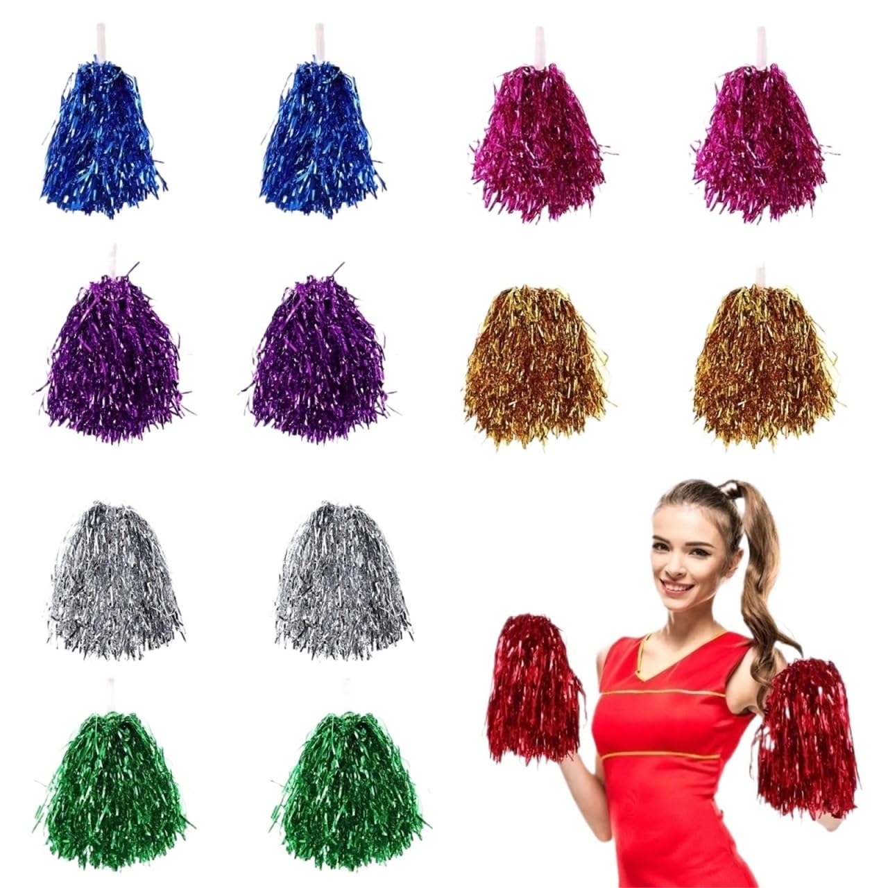 Pompon Per Cheerleader 14 pezzi Pompon da cheerleader ragazza in lamina metallica for eventi sportivi di squadra Feste