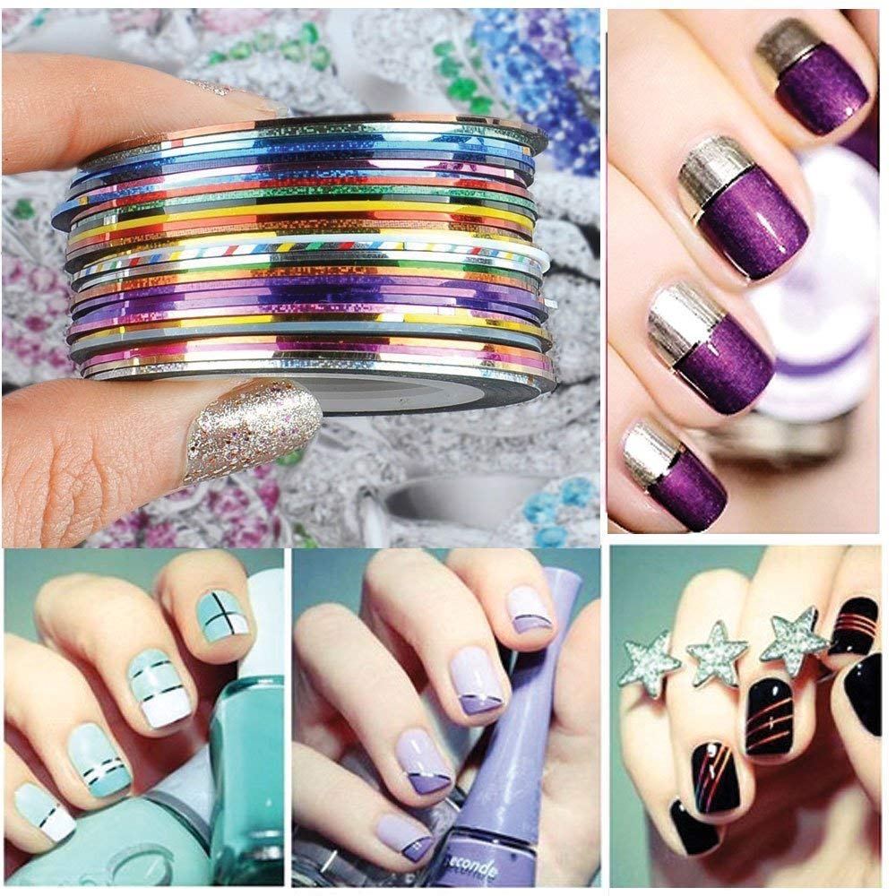 30 Couleurs Multicolores Couleurs mélangées Rouleaux Bande de Bande de Bande Ligne Nail Art décoration Autocollant Bricolage Pointe d'ongle (Basique)