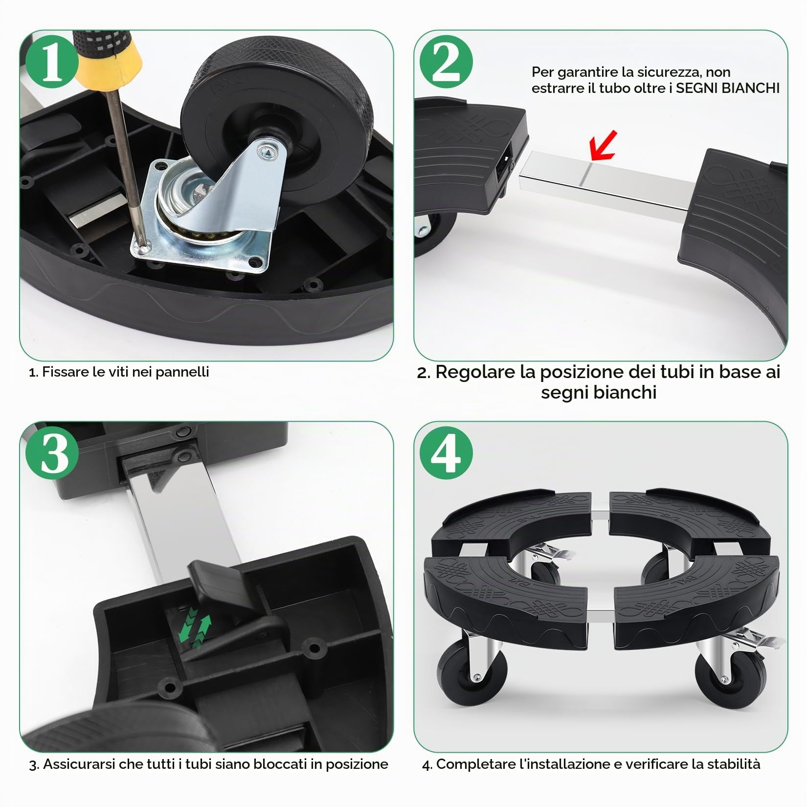 Sottovaso Rotondo per Vasi Pesanti Regolabile da 38CM-48CM, Portavasi da Interno e Esterno con 4 Ruote PE e Tubo in Acciaio Inox Capacità 220KG, Base con Ruote per Ombrelli e Alberi,2 Pezzi