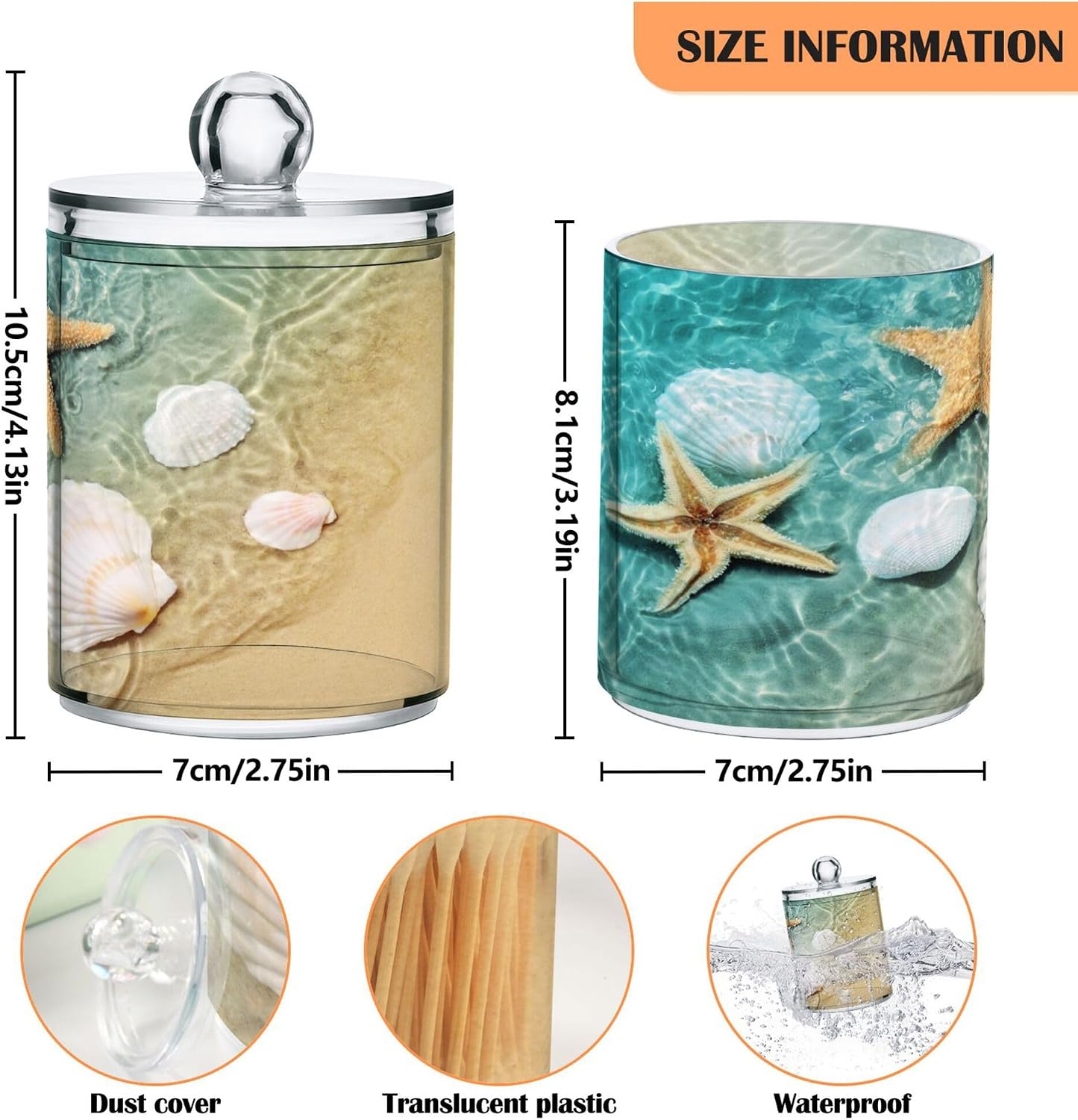 2 Pack Sandy Beach Qtip Holder Apothecary Jars with Lids, Clear Apothecary Jar Food Storage Container for Tea, Coffee, Cotton Balls, Dental Floss image 3