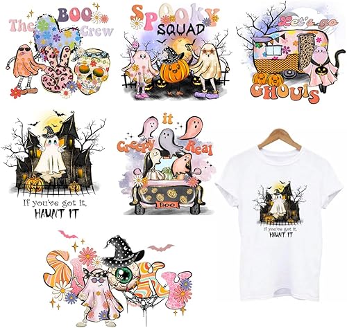 Adhesivos de transferencia de calor para camisetas para planchar para Halloween, parches adhesivos de calabaza, fantasma, calaveras, globos disponible en Yaxa Peru