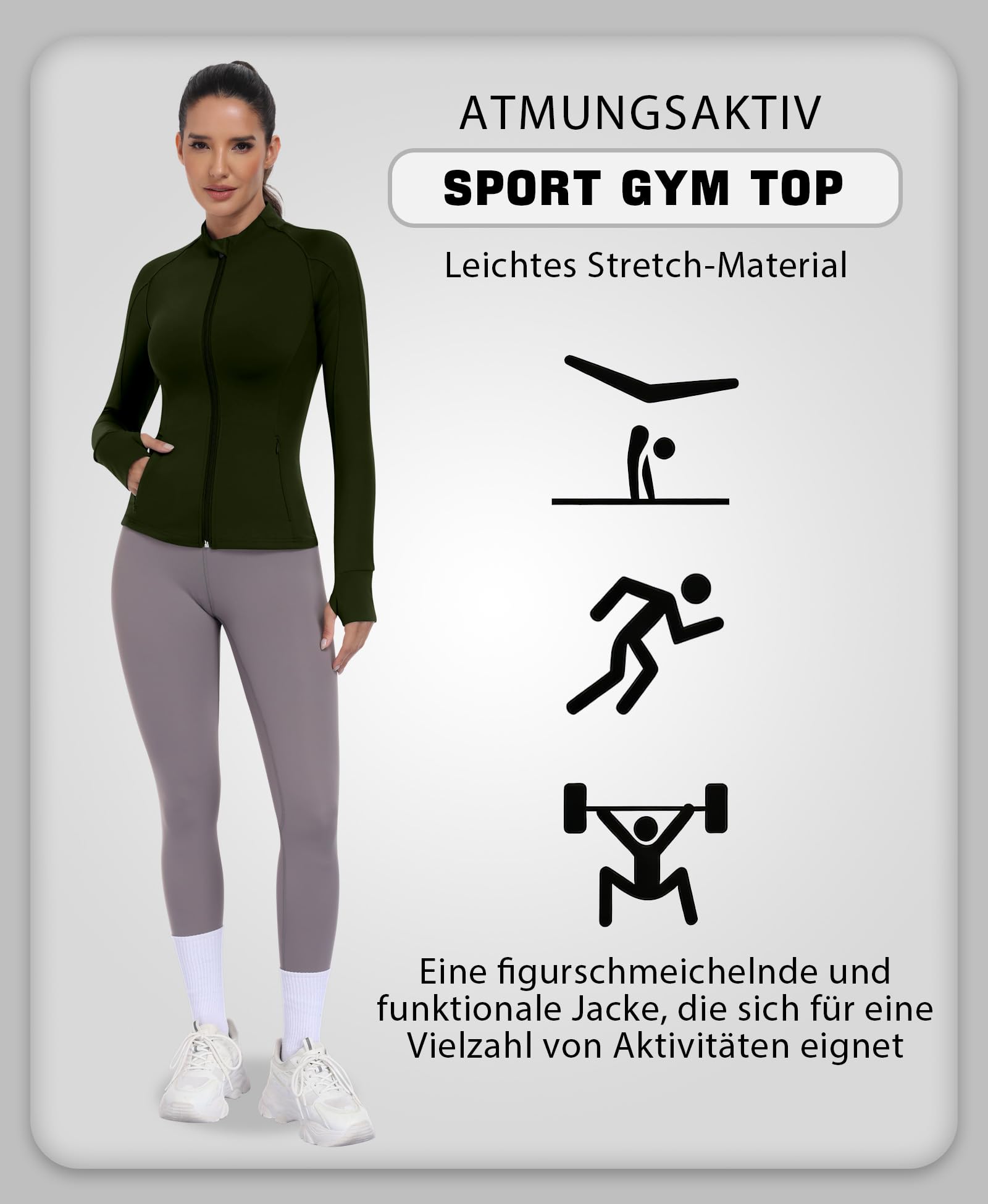 JoyGirl Chaqueta deportiva para mujer, con cremallera, bolsillos para el gimnasio, yoga, fitness, chaqueta ligera con agujero para el pulgar