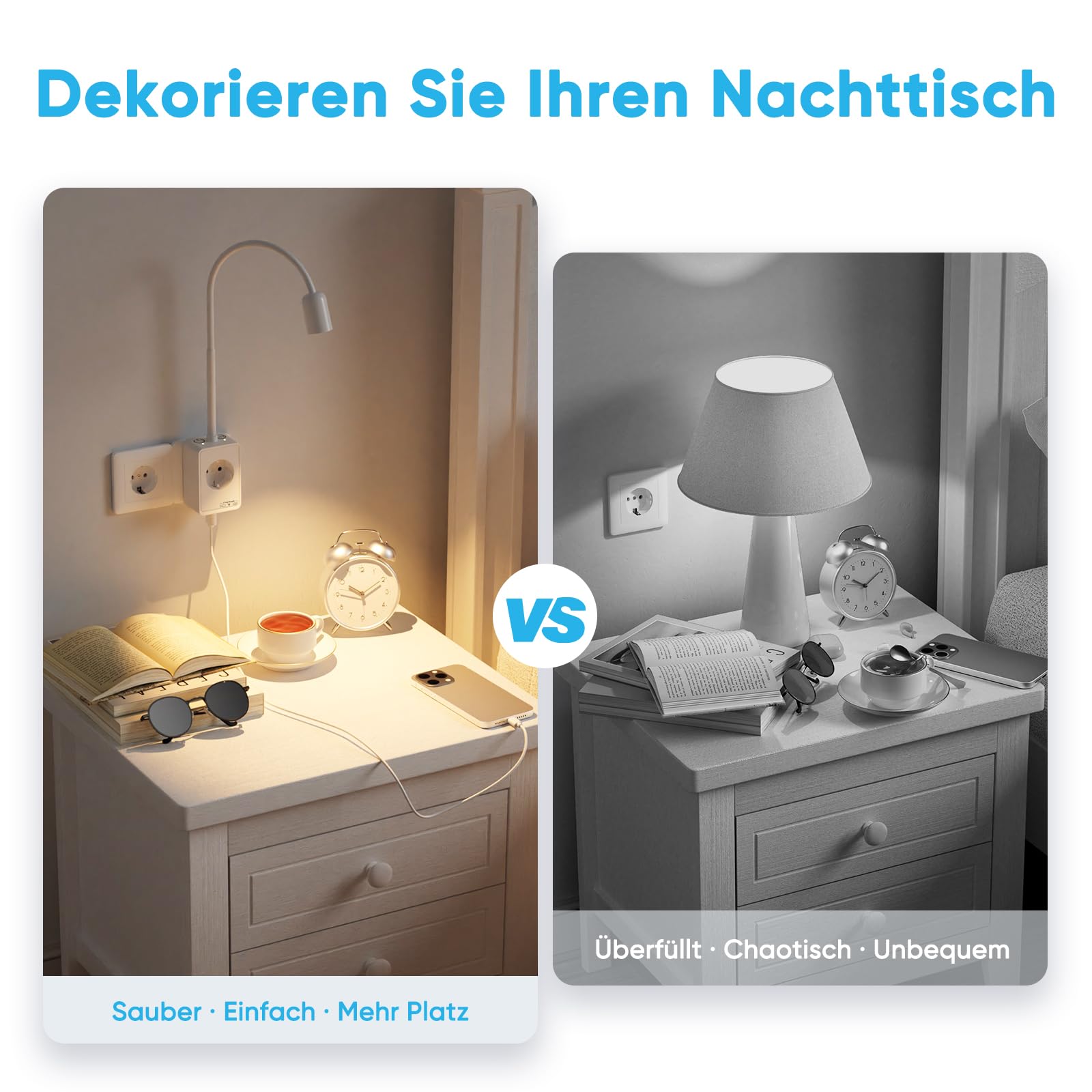 LED Strahler Wandleuchte Dimmbar Weiß mit Stecker und Steckdose, USB Ausgangslade Anschlusse, 2er Pack Steckdosenlampen LED für Schlafzimmer, Zwei Berührungsschalter, 3er Lichtfarben
