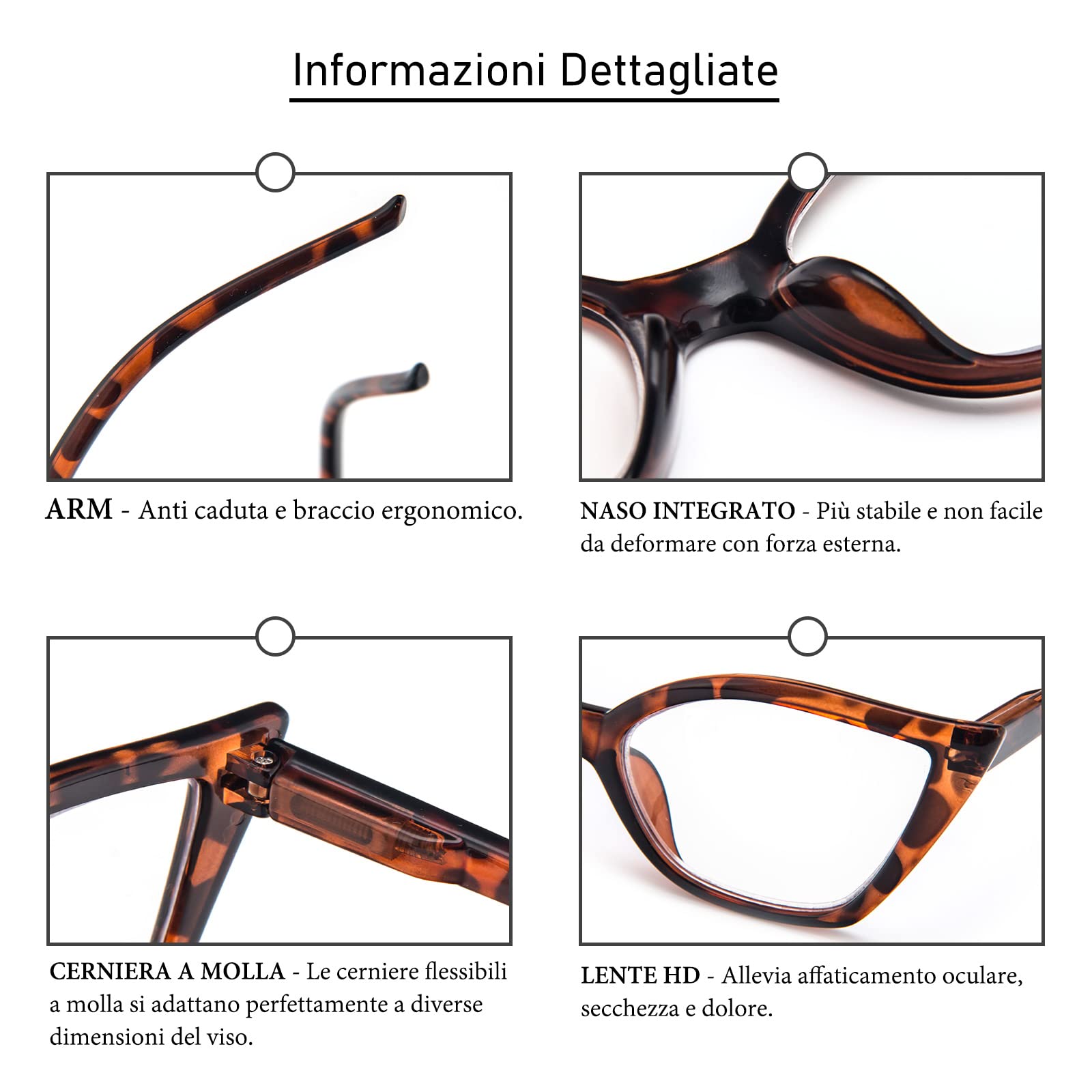 Kodilin Occhiali da Lettura Donna 2.5 Anti Luce Blu Cat Eye Occhiali per PC con Cerniera a Molla, Tartaruga - 3