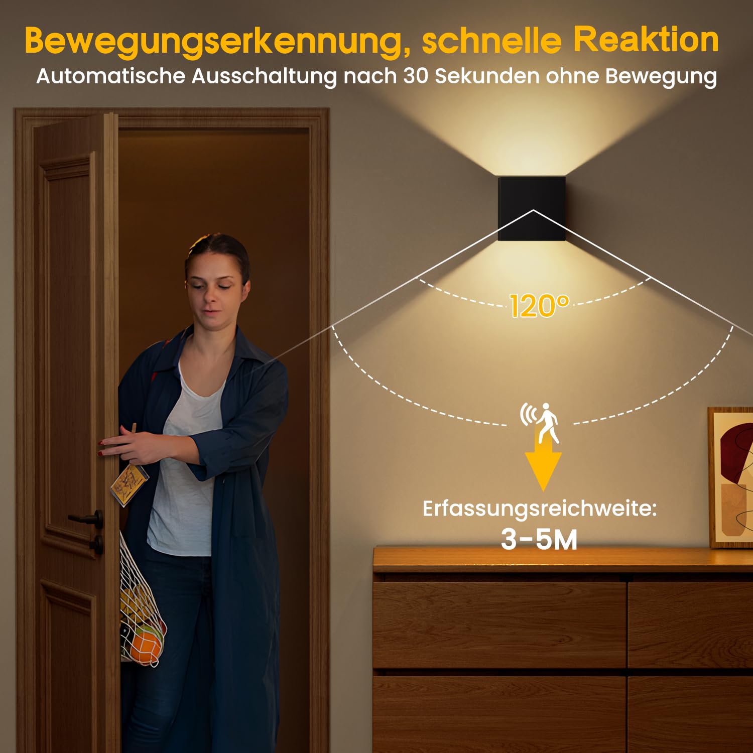 NIBSHOOM Akku Wandleuchte Innen Mit Bewegungsmelder,Einstellbare Strahlform | 3000K Warmweiß, 5200mAh Akku, USB-C Schnellladung, Stufenlos dimmbar, Memory Funktion, Hochwertiges Aluminium