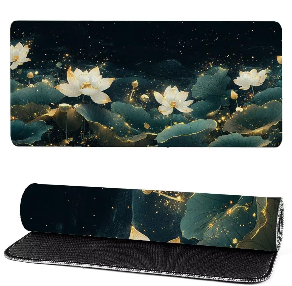 Podkładka pod mysz xxl 1000x500x3mm Lotus, podkładka pod mysz do gier liść lotosu, poprawa precyzji i szybkości, antypoślizgowa gumowa podkładka pod mysz do gier, dekoracja biurka MM-161