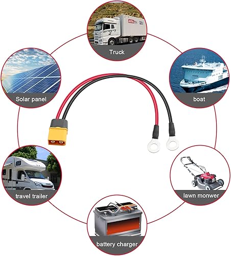 Miniatura 7 de PNGKNYOCN Cable de terminal de anillo tórico XT60, 14AWG XT60 macho a terminales de anillo O Cable de alimentación de extensión para kit de panel
