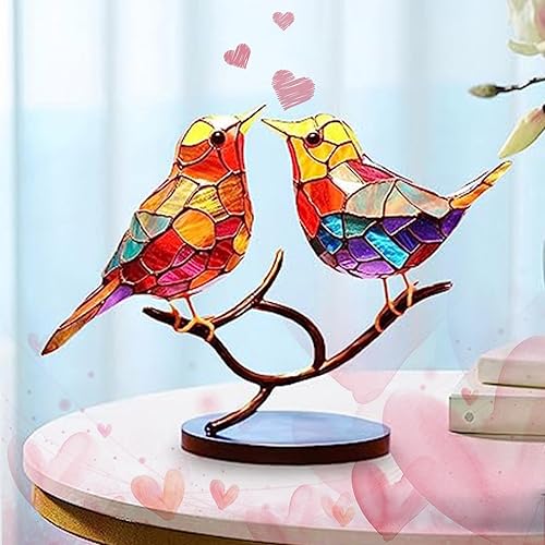 Miniatura 5 de 2 pájaros en una rama, decoración de metal con forma de avión de escritorio, decoración de pájaros para oficina, ventana, aviario, jardín, regalos