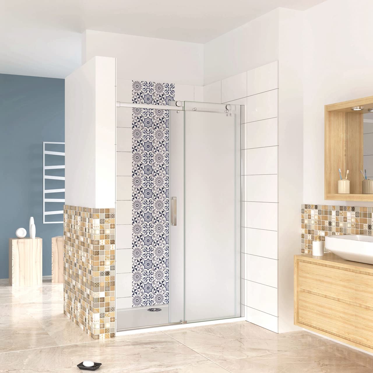 Box Doccia Per Nicchia Porta Scorrevole Ingresso Sinistro Vetro 8 mm Temperato Satinato Opaco Anticalcare 140x195 cm
