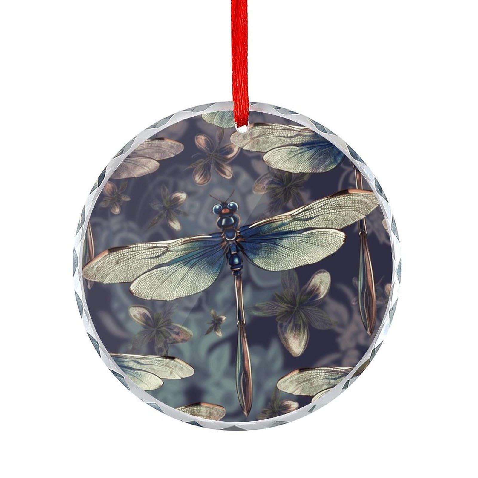 Fodpand Women's Style Dragonfly Pattern Round Glass Ornament Keepsake Gift Exchange Ideas Car Decor,Christmas Ornaments For Tree Window Garden Ornaments