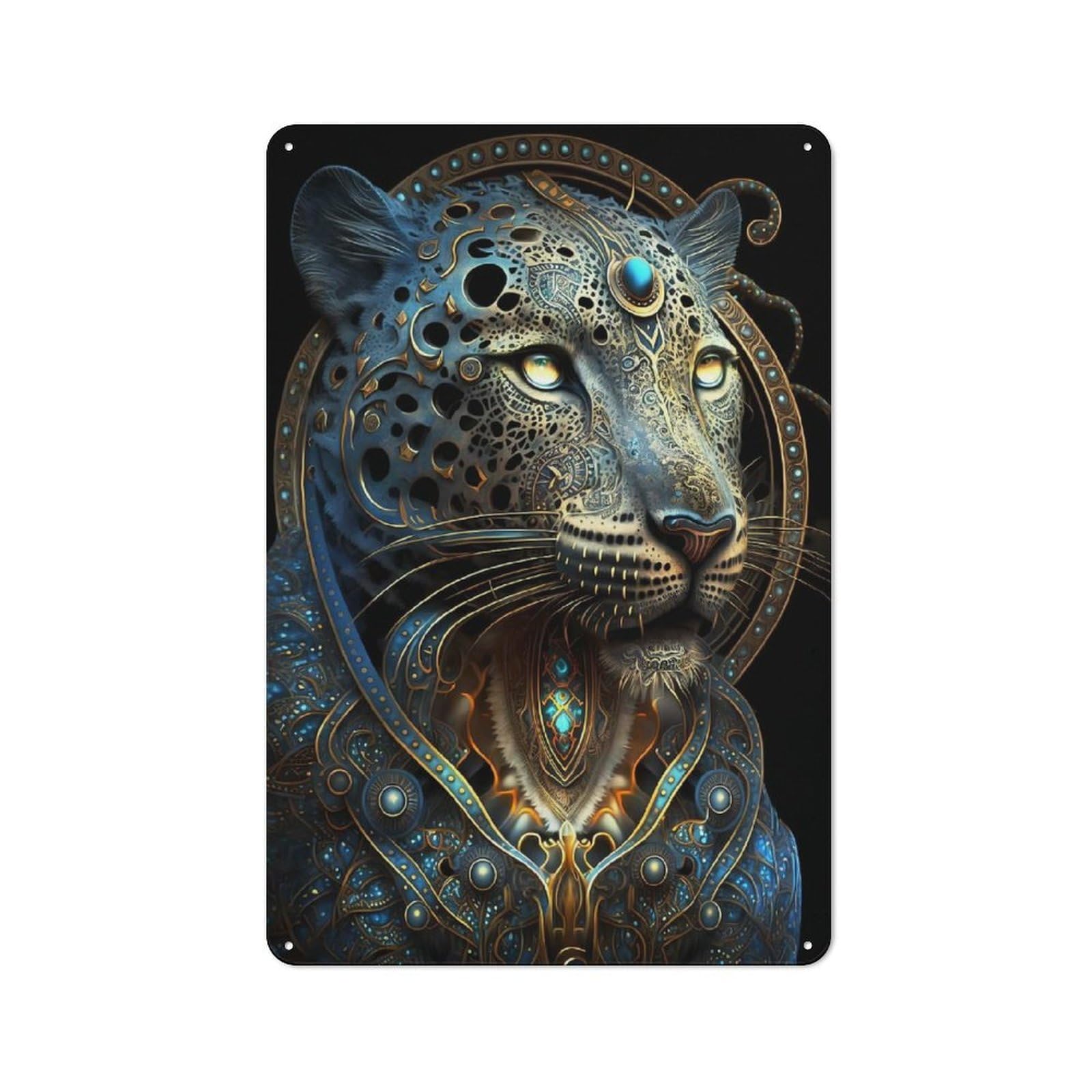Junmoney Style-18 Vintage Tin Sign 30X20cm With Mystical Astrology Leopard For Living Room Wall, For Kitchen, Dining Room And Home Bar Wall Decor