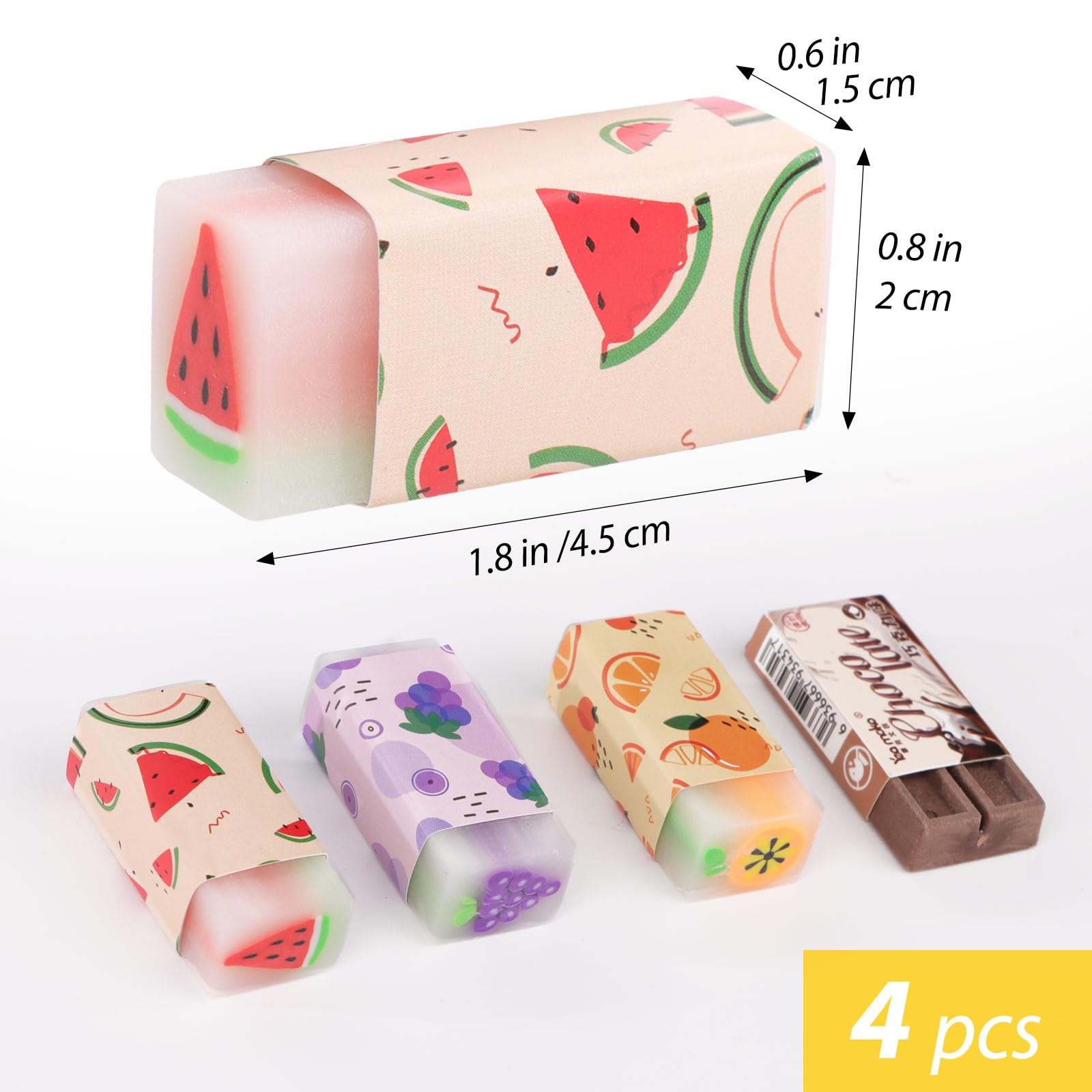 Gomma da Cancellare Profumata Frutta 4Pz Materiale Scolastico Cancelleria Regalo Natale
