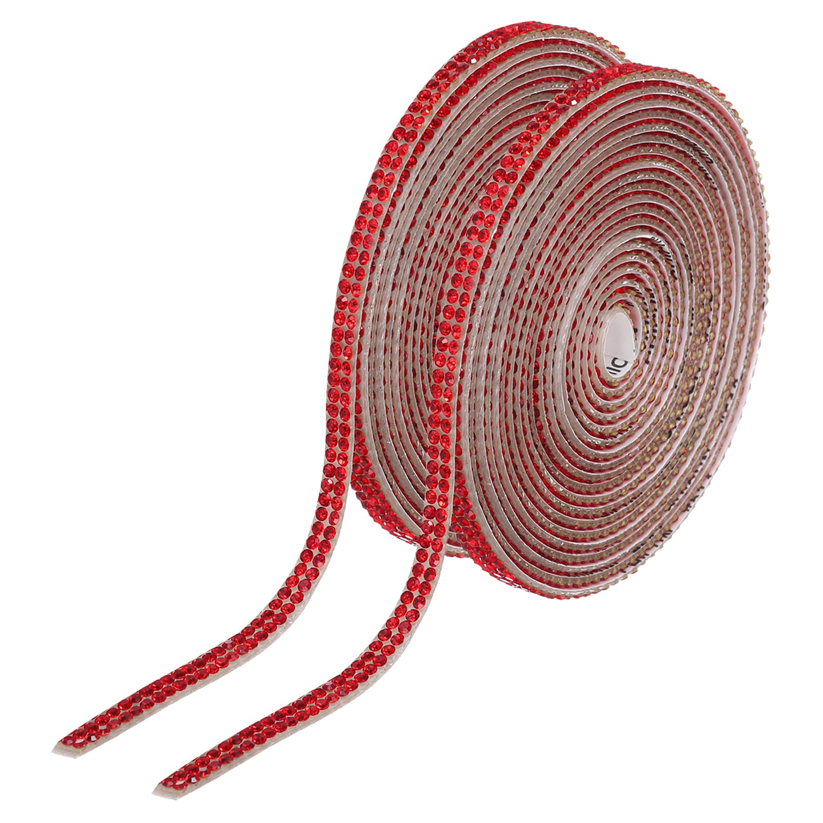 sourcing map 2Pcs Rhinestone Ribbon Self Adhesive Crystal Rhinestone Strips 0.4cm x 3 Yard Bling Rhinestone Ribbon Roll 2 Rows for DIY Crafts Wedding Clothing Nails Decoration, Red