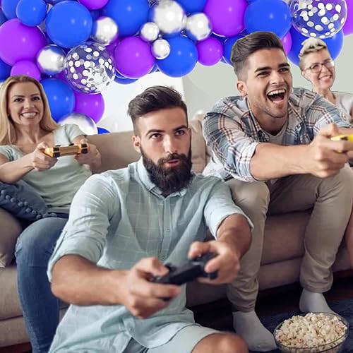 Miniatura 4 de Kit de arco de guirnalda de globos color morado, azul y plateado, globos metálicos y plateados, videojuegos, cumpleaños, videojuegos, videojuegos,