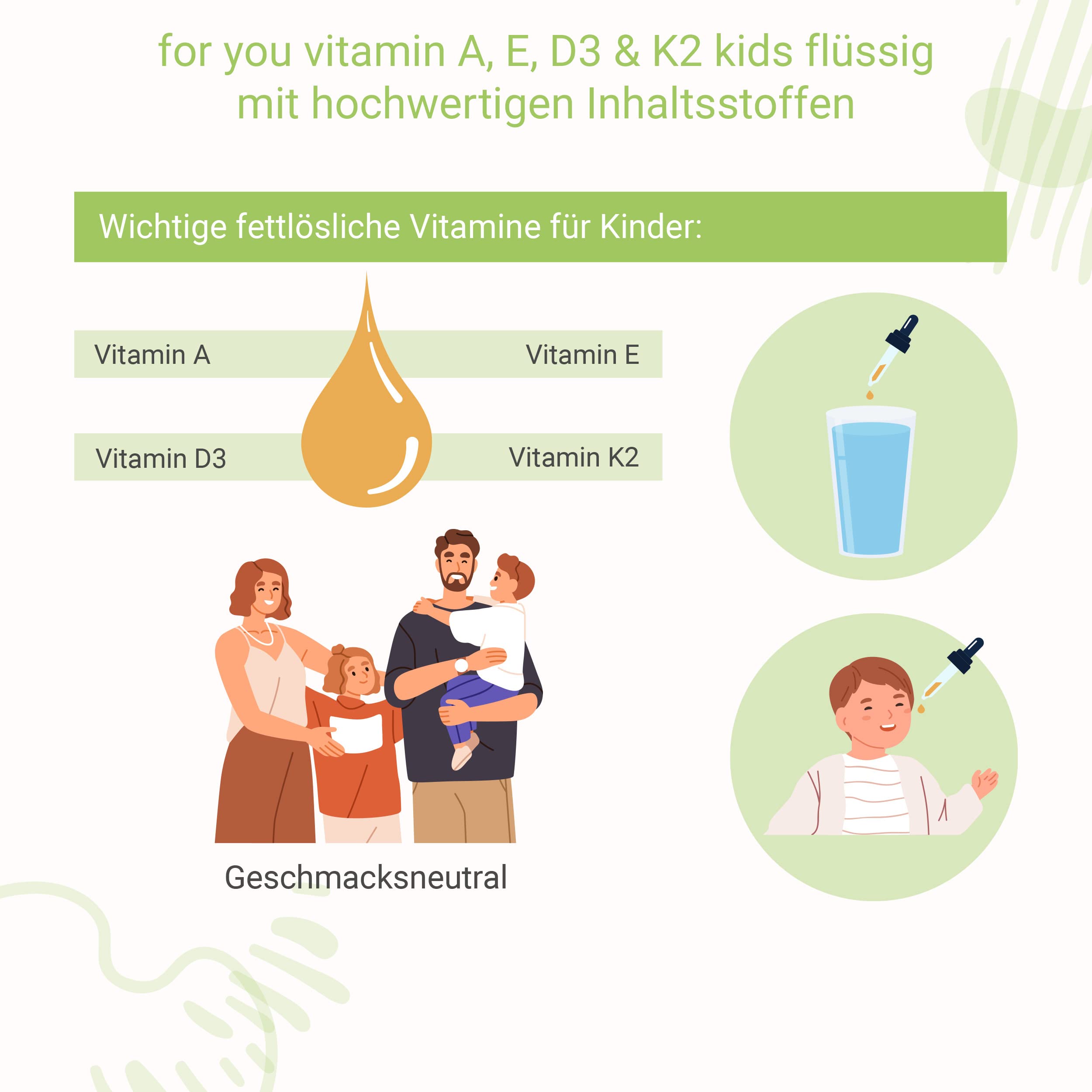 for you Vitamin A, E, D3 & K2 Tropfen für Kids Doppelpack - Vitamintropfen für Kinder ab 4 Jahren - 2x555 Portionen - Immunsystem Vitamine für Kinder geschmacksneutral, ohne Zusätze - Kindervitamine