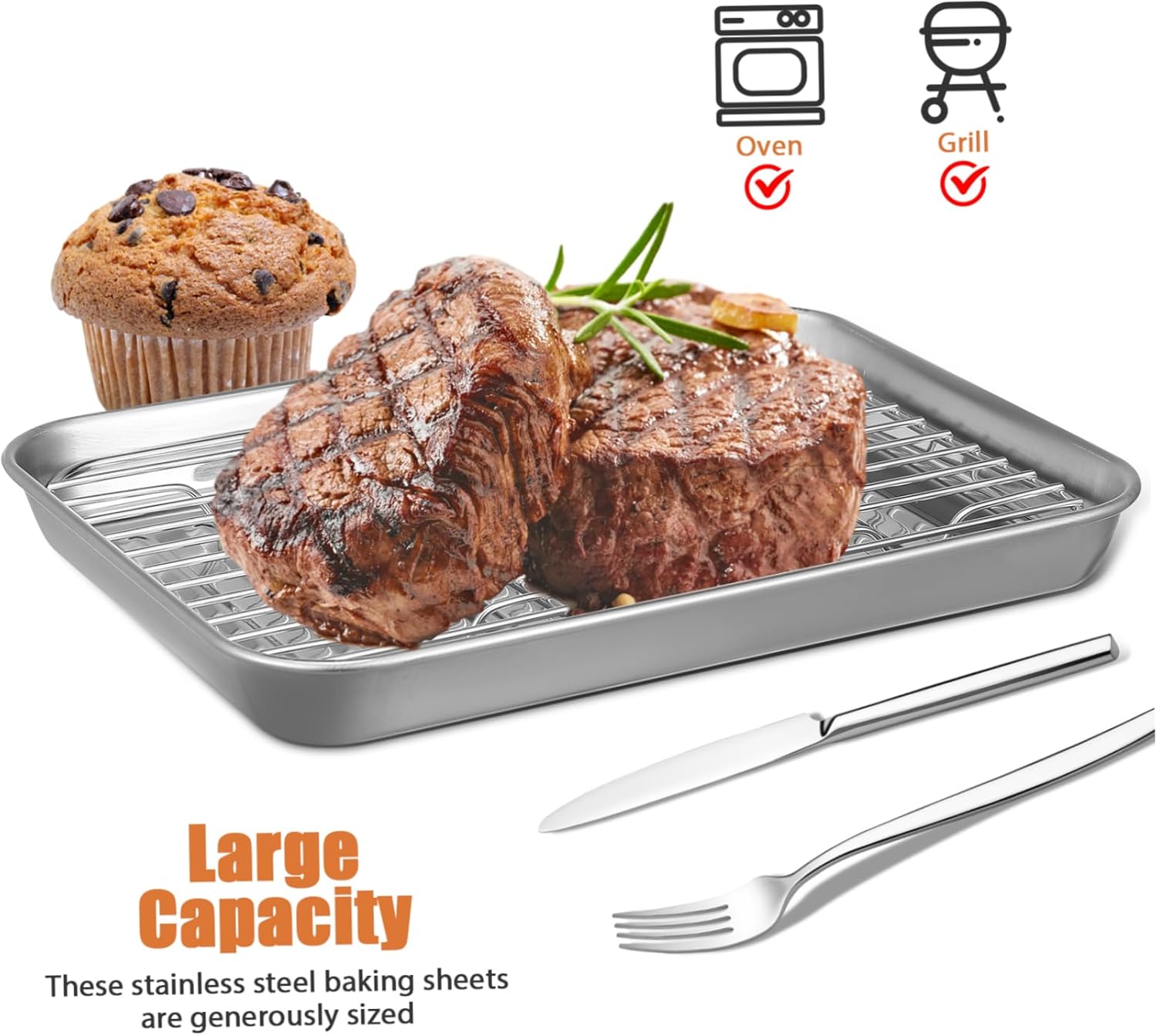 Mikinona Oven Trays Rack 2 Pack Baking Sheets for Efficient Baking and Roasting