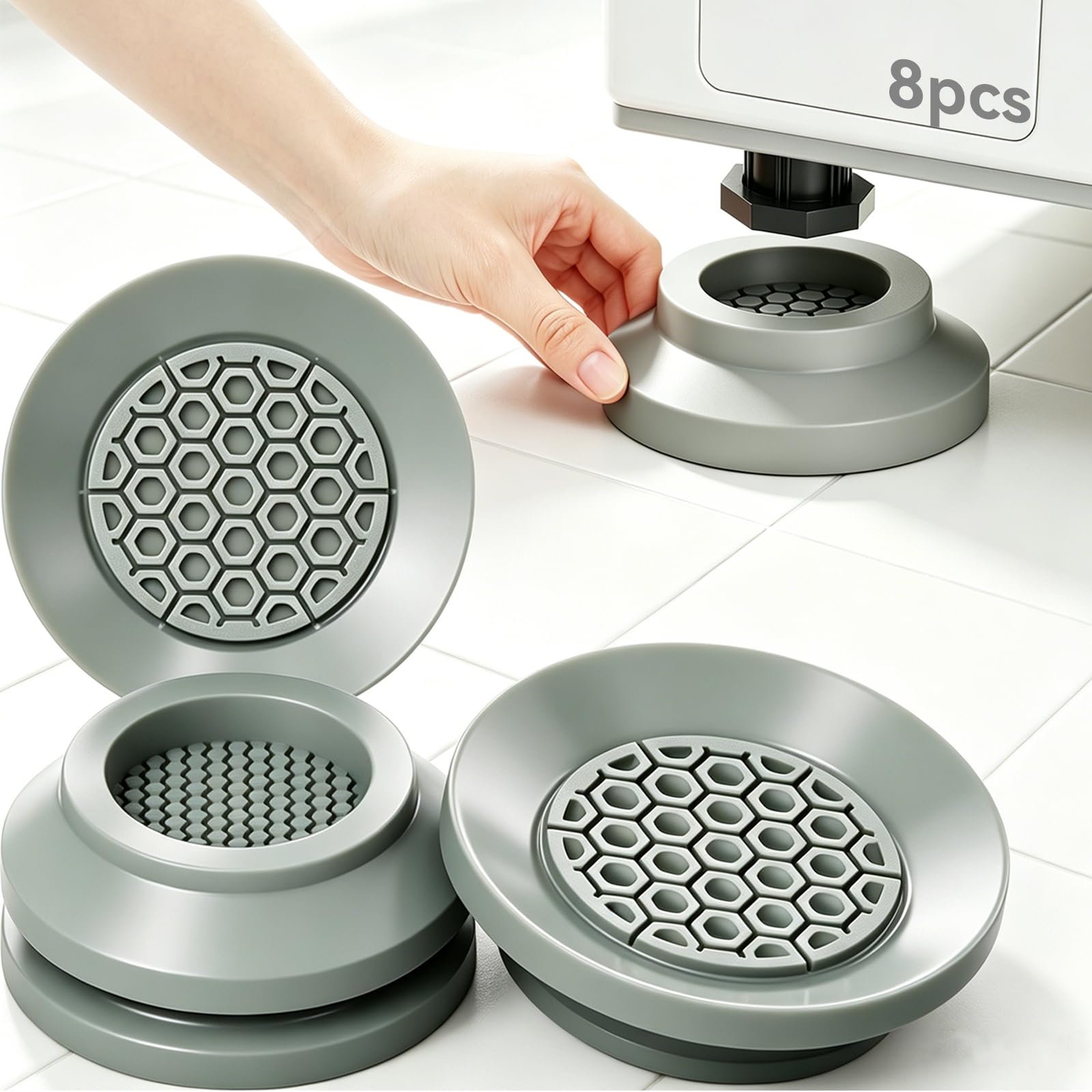 Almohadillas antivibración para lavadora (gris, 8 piezas)