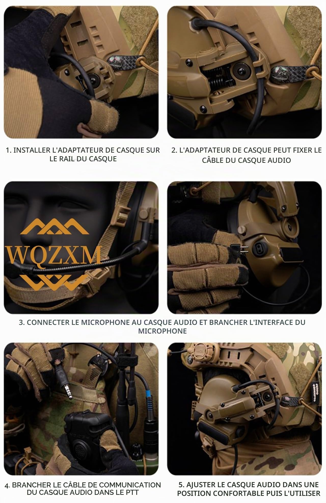 Casque Tactique Casque Antibruit De Chasse Et De Tir avec Microphone, sans Réduction Active du Bruit Version Casque Ecouteur De Tir Casque De Communication(Tan)