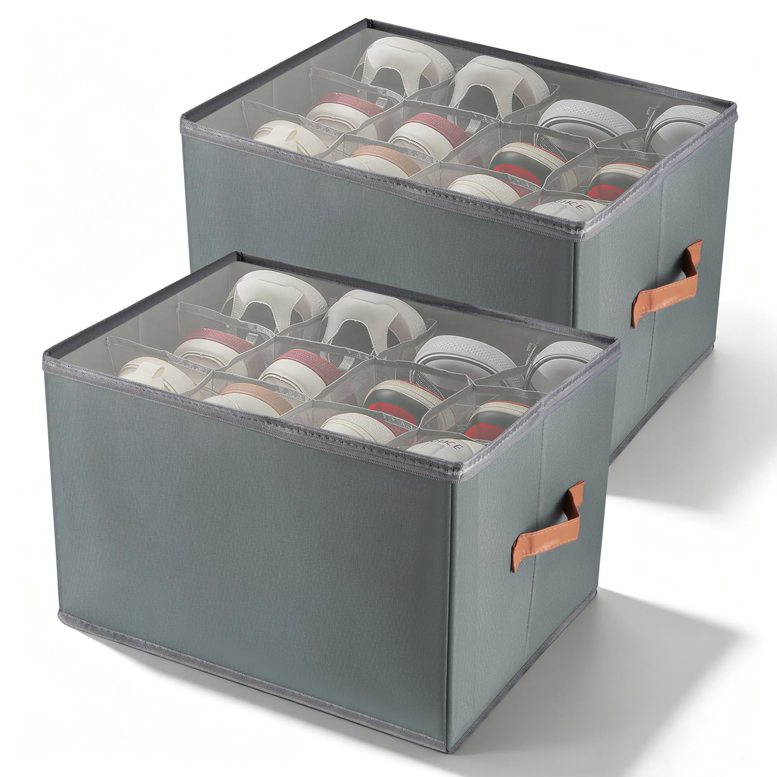 2Pcs Shoe Storage Box, Fits Up to 12 Pairs Each, Foldable Shoe Organiser
