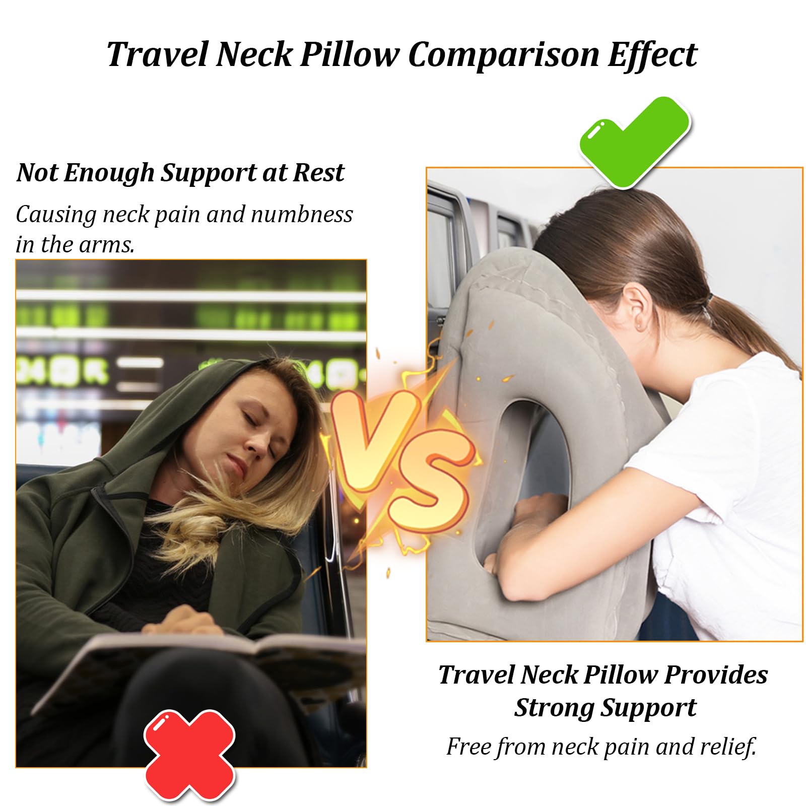 Cuscino da viaggio gonfiabile - Supporto per il collo in velluto morbido 100% per viaggi, aerei, treni, auto e uffici con borsa da trasporto compatta, fodera traspirante e lavabile, Grigio