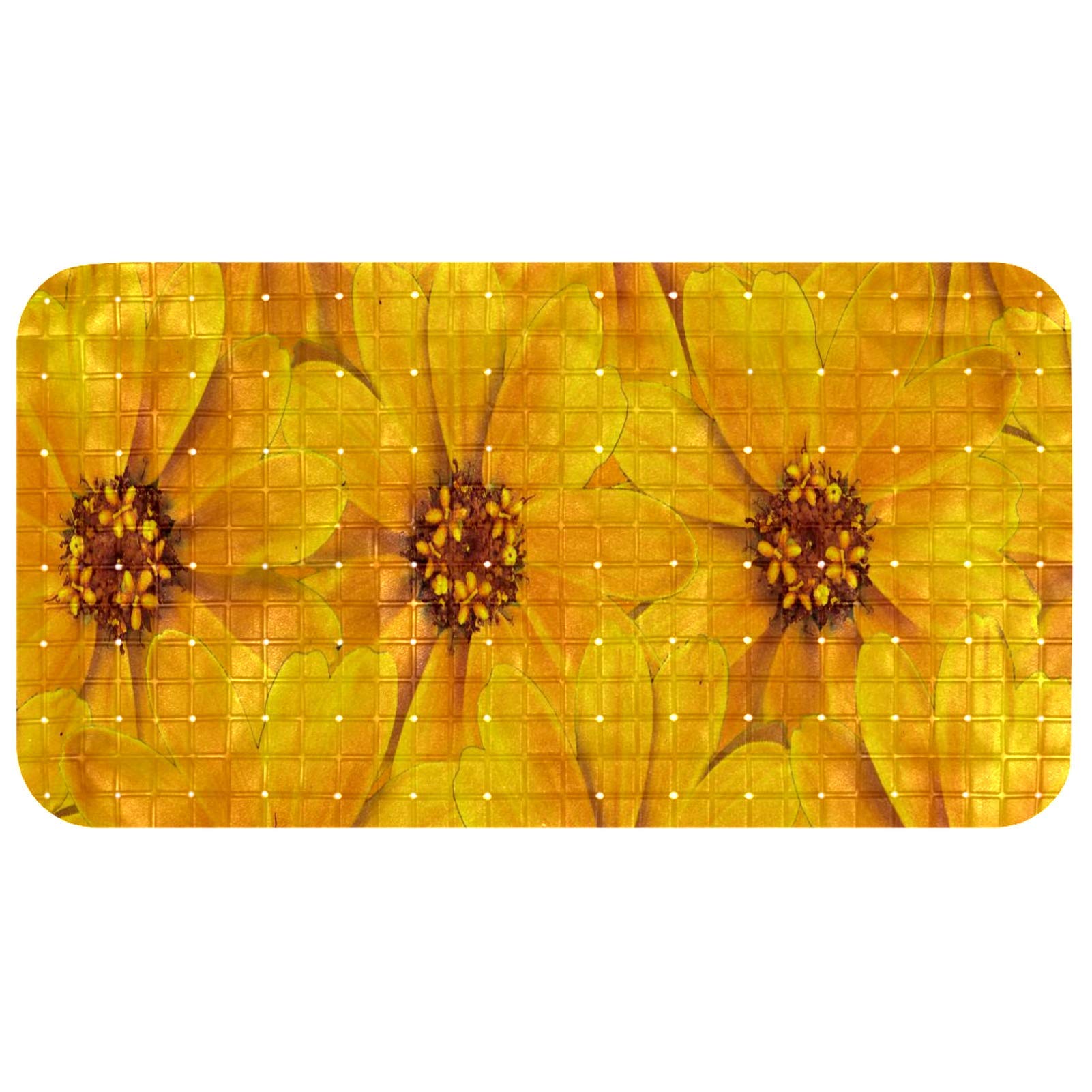 Tapis de bain pour enfant Bennigiry 68x37 cm à fleurs jaunes avec ventouses
