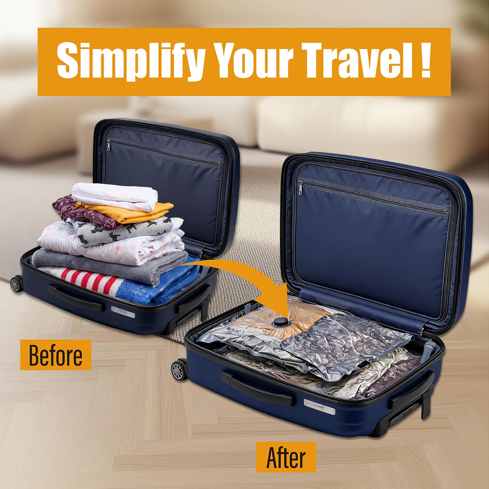 Bolsas de vacío de viaje con bomba inalámbrica recargable para equipaje, paquete de 15 bolsas de almacenamiento portátiles que ahorran espacio para viajes y hogar, cubos de embalaje de compresión para